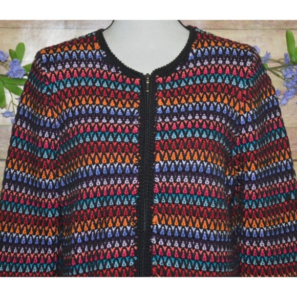 Coldwater Creek Full Zip Colorful Rainbow Crochet Cardigan Sweater Size L - Picture 2 of 10